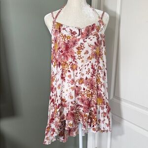Free People Floral Halter Mini Dress Boho Ruffle Open Back Size S